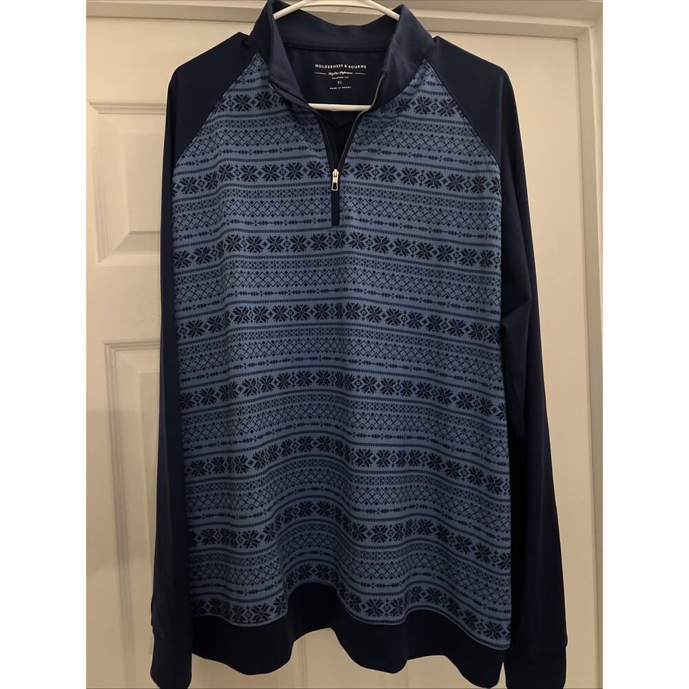 Holderness & Bourne Mens XL Quarter Zip Performance Pullover Blue Logo CHC 1900